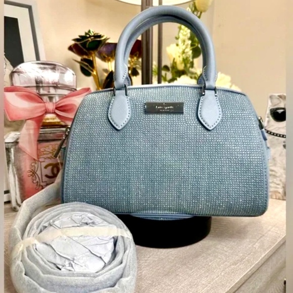 kate spade Handbags - Kate Spade Madison Denim Blue Crystal Glittery Shoulder Satchel Crossbody RARE